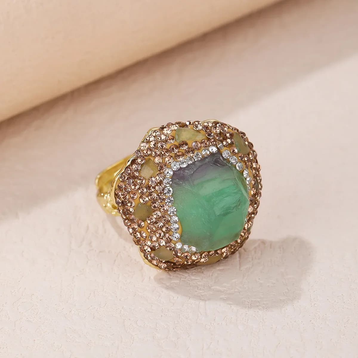 Bagues en cristal de Fluorite verte naturelle pour femmes, bijoux de déclaration personnalisés, pierre brute, bijoux faits à la main