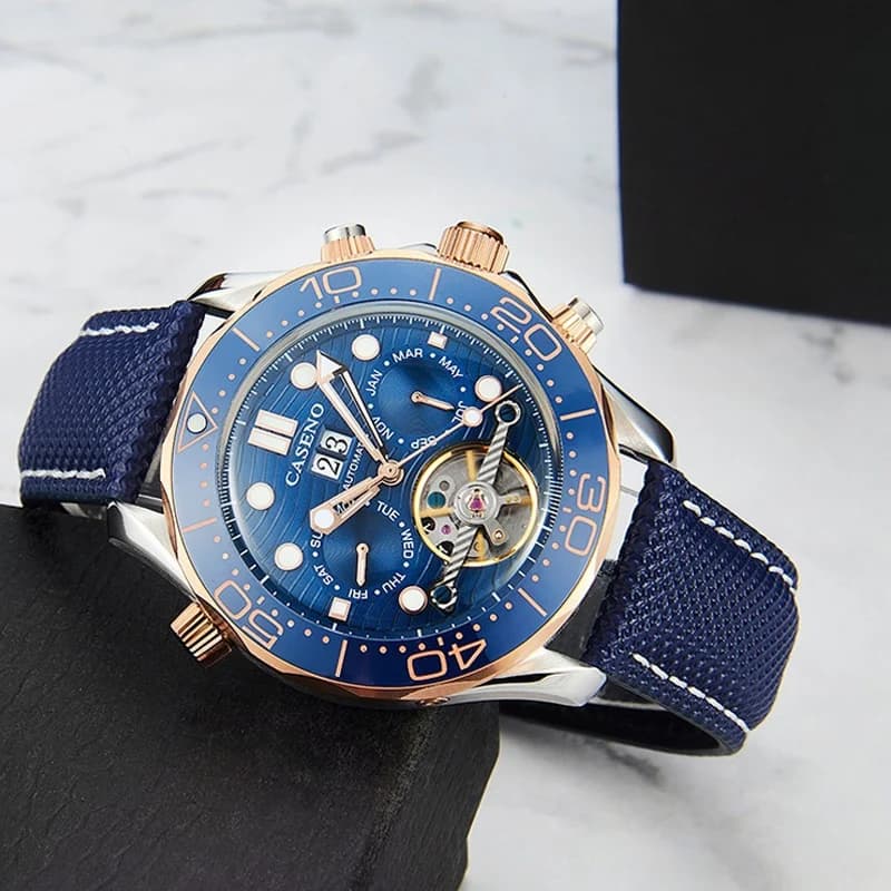 Montre mécanique pour hommes, bracelet en cuir, automatique, marque de luxe, étanche, calendrier de la semaine, horloge pour hommes