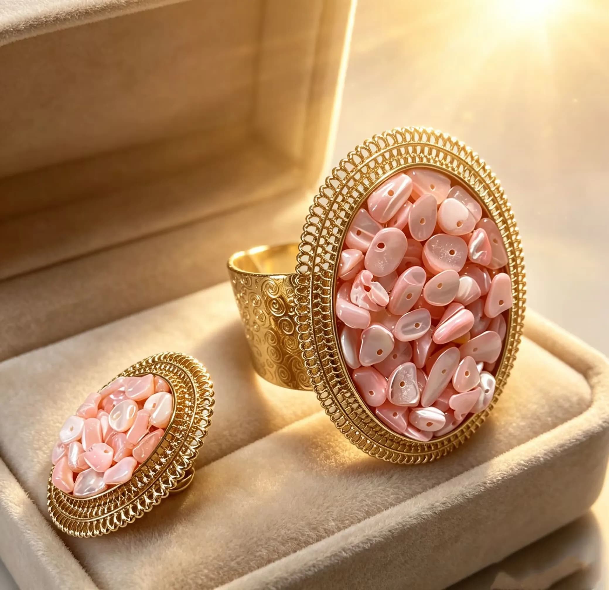 Ensemble de bagues et bracelets en perles de corail de luxe pour femmes