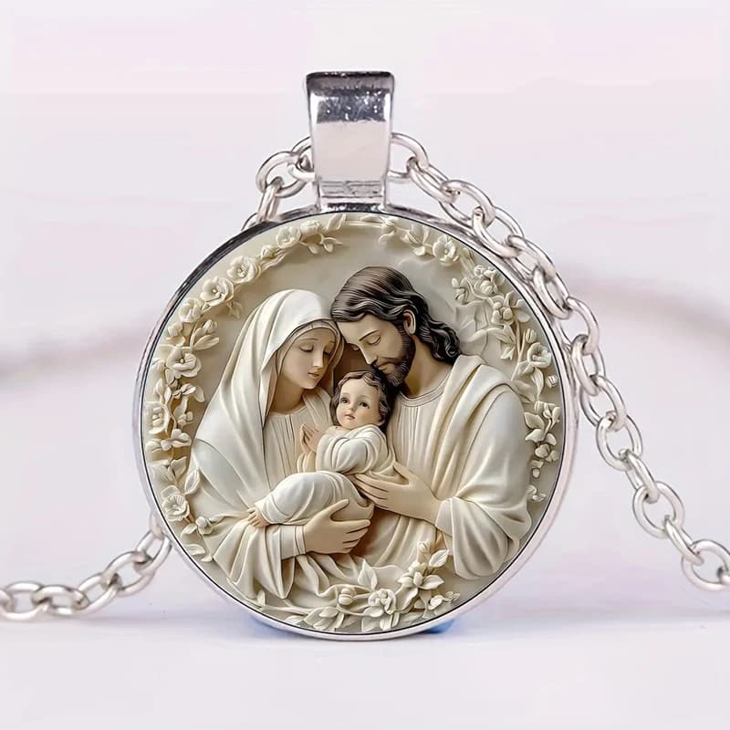 La sainte famille verre pendentif collier catholique Saint Joseph vierge marie jésus