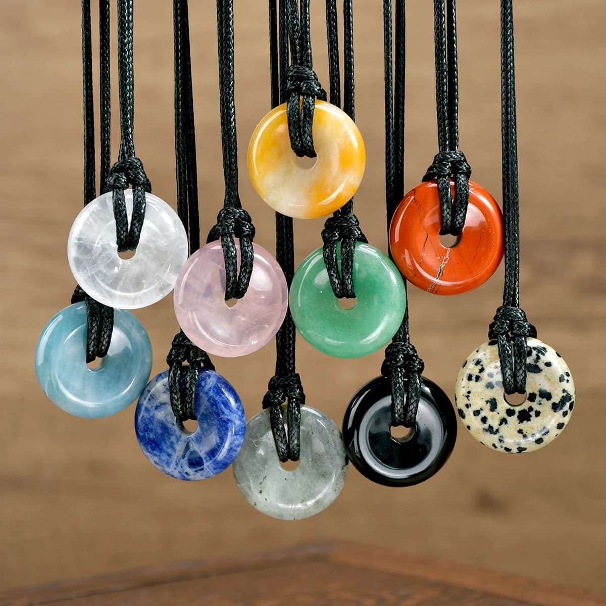 Collier pendentif en pierre naturelle pour femmes et hommes, style bohème, 25mm, quartz blanc, quartz rose, sodalite, aventurine verte, breloques