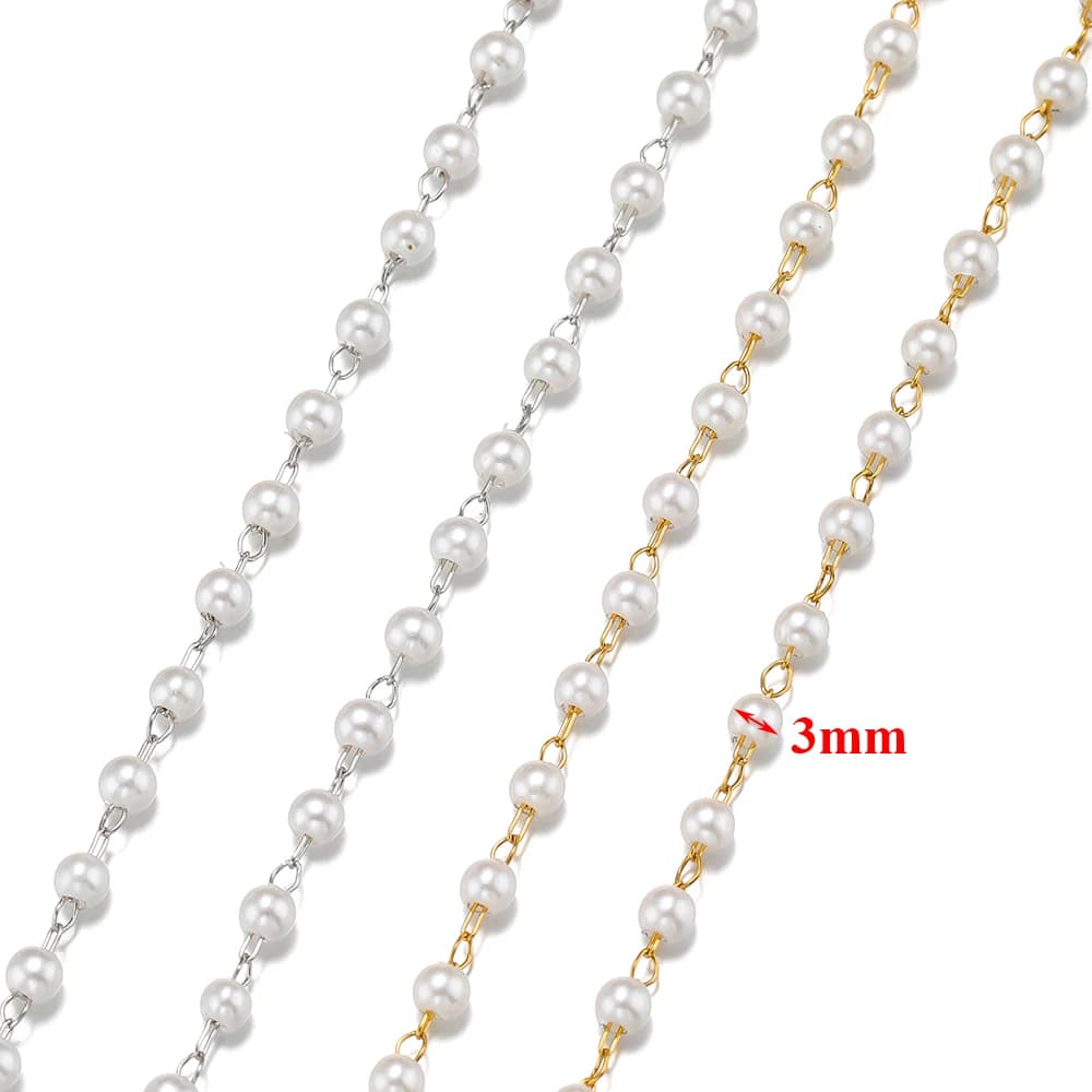 Chaînes de perles blanches plaquées or en acier inoxydable de 2 mètres
