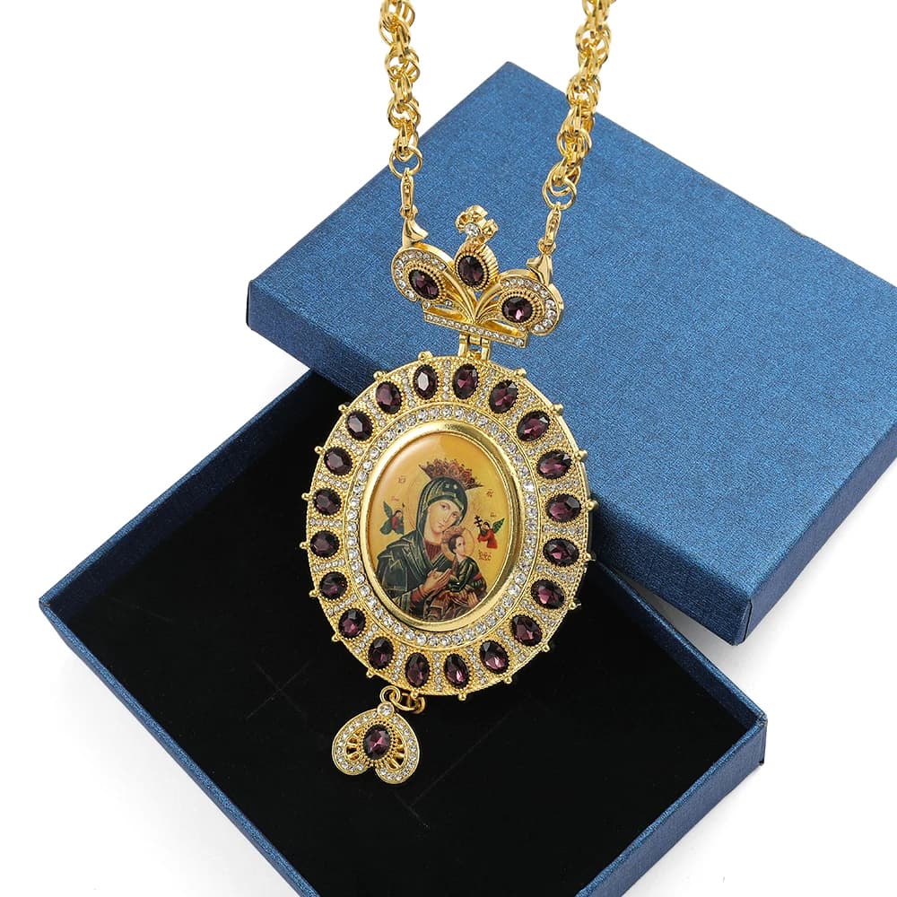 Collier Rétro Croix Pectorale Dorée Couronne Orthodoxe Catholique Pendentif Religieux pour Femmes Hommes Cadeau de Noël Personnalisé
