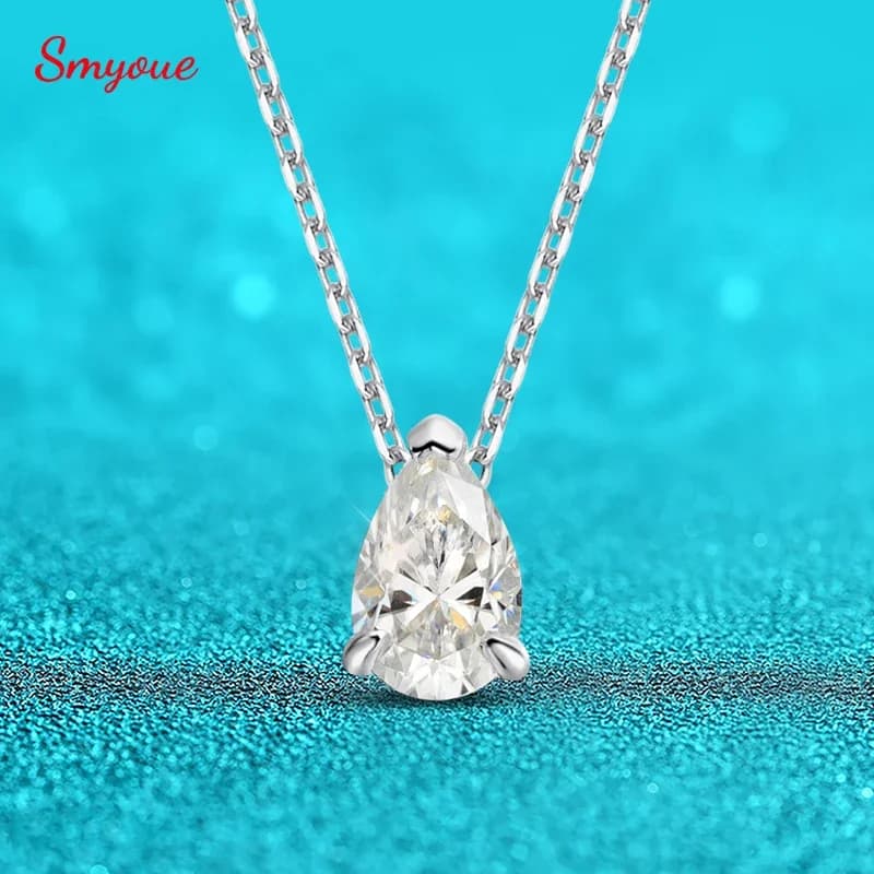 Smyoue certifié 1CT 2CT poire coupe D VVS1 Moissanite collier pour femmes 18k plaqué or bijoux 100% argent Sterling 925 pendentif