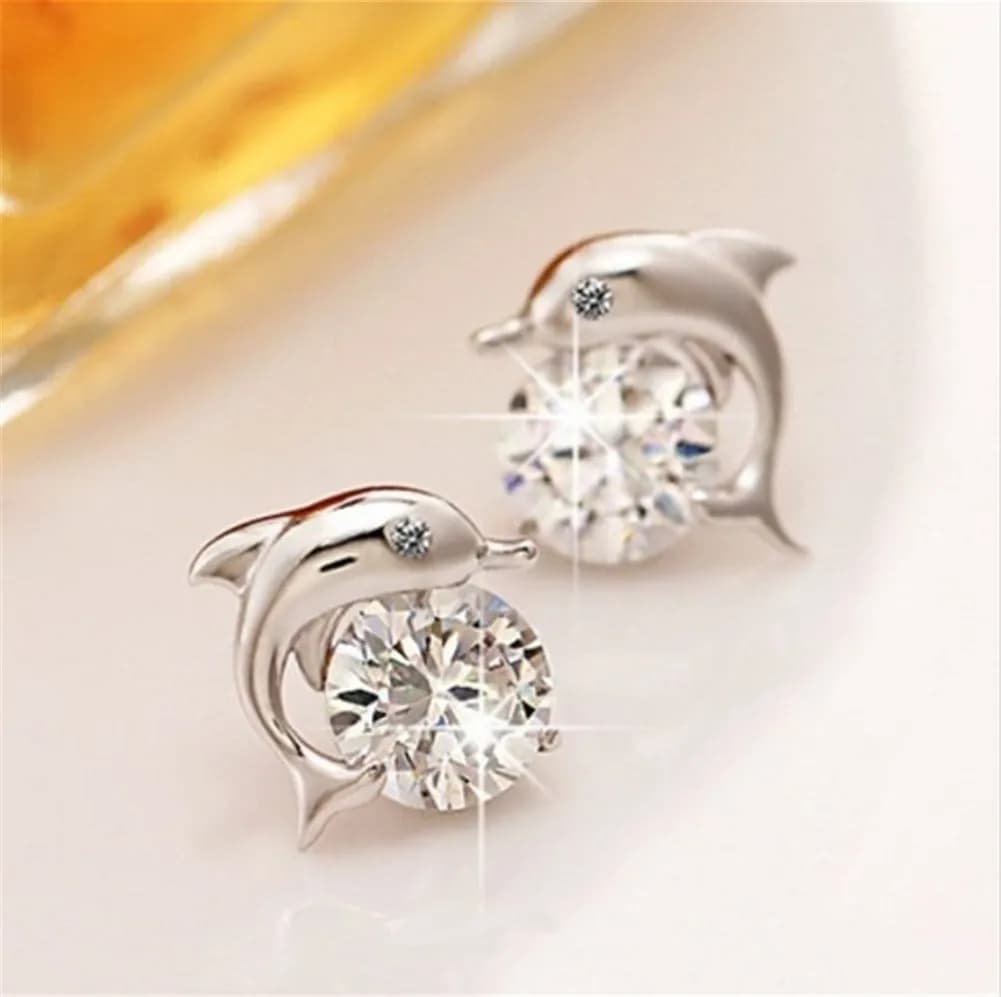 Boucles d'oreilles en forme de dauphin pour femmes, Bijoux en argent sterling 925, coupe ronde, en Zircon AAA, exquis et romantique