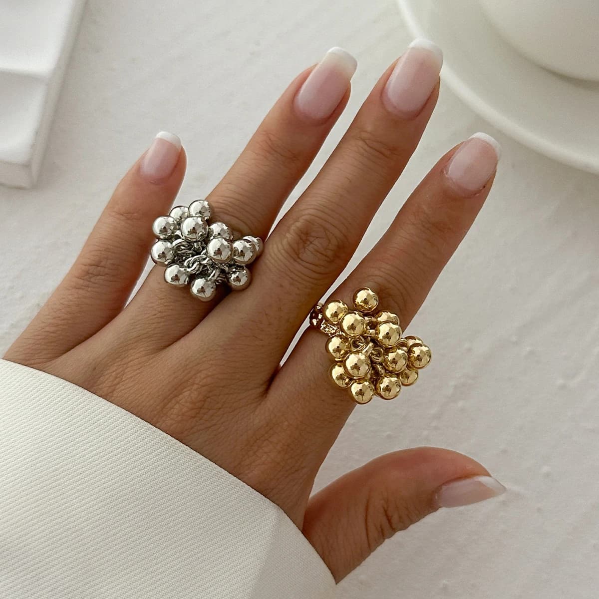 IngeSight.Z – petite bague boule CCB au Design créatif pour femmes et hommes, tendance, anneau ouvert en métal irrégulier, bijoux Punk pour Couple
