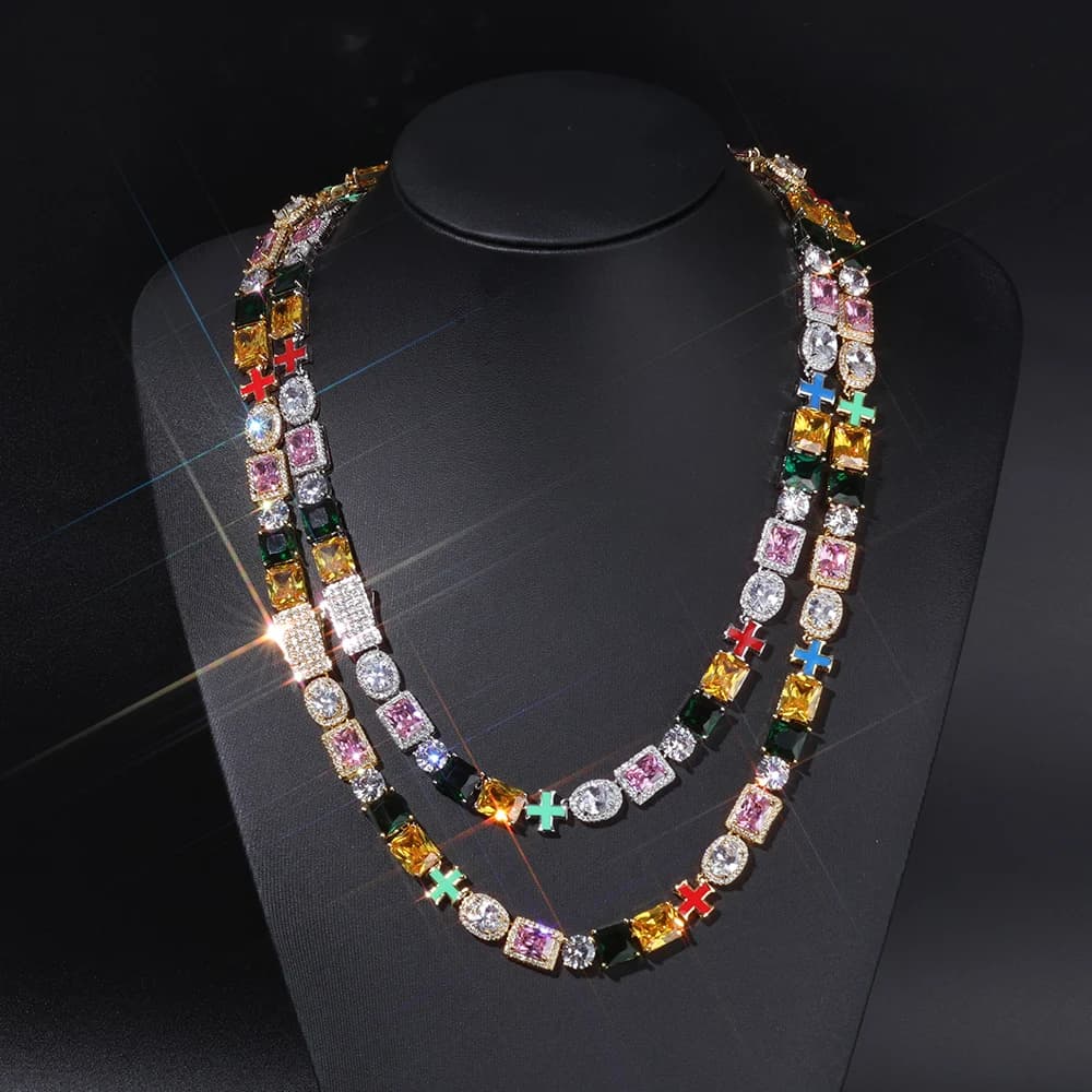 ESKEEM – colliers multi-pierres précieuses glacées pour femmes et hommes, Collection de pierres précieuses colorées de forme mixte, bijoux Hip Hop à la mode 