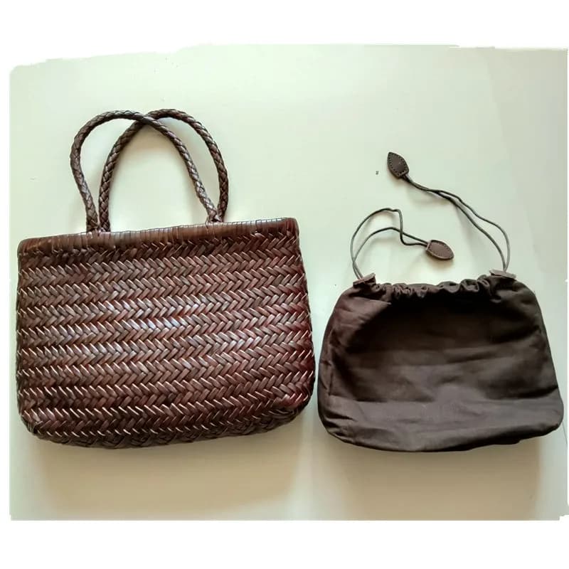 Sac à main en cuir véritable tressé à la main