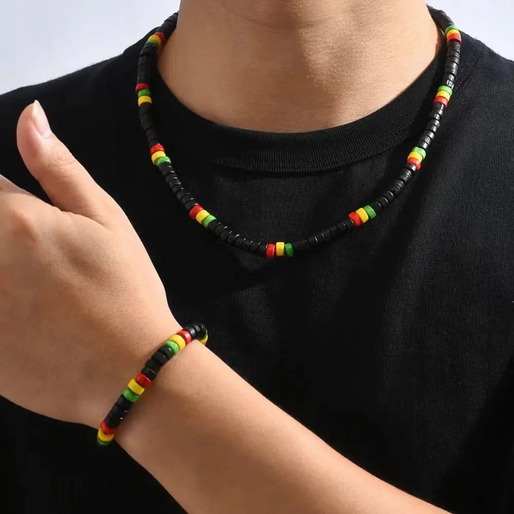 Ensemble de bijoux en perles de bois pour hommes