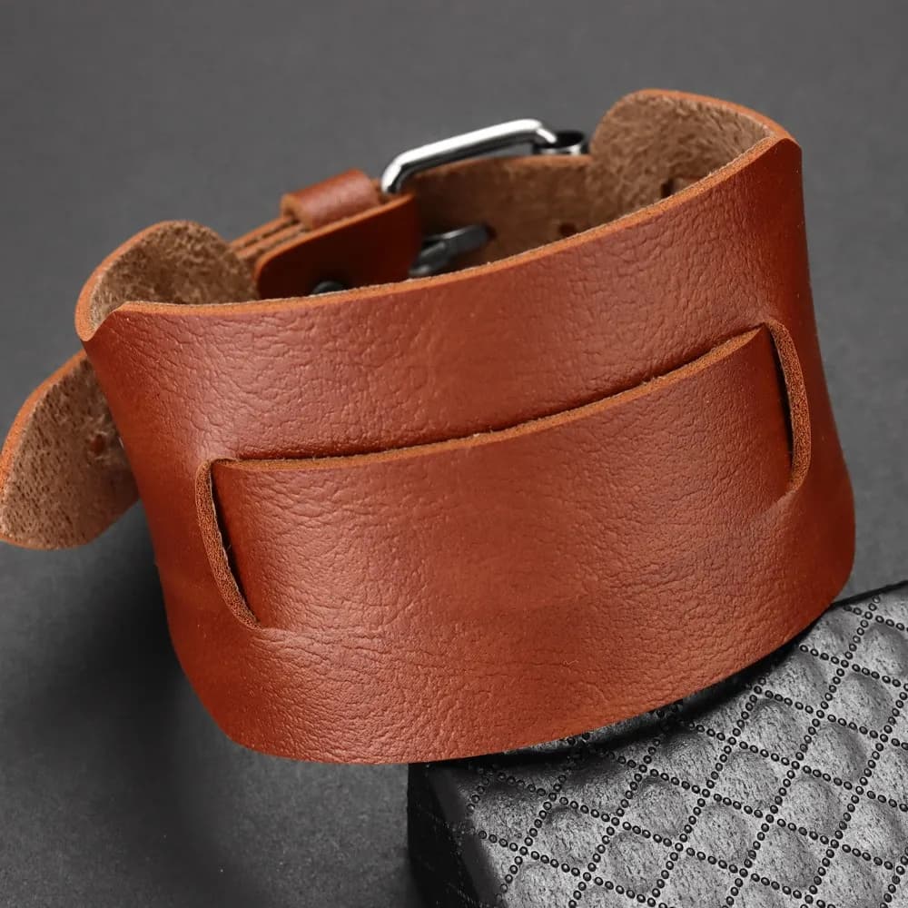 ChimMen-Bracelet en cuir marron pour hommes, bracelets à manchette large, bracelet vintage, bijoux à bricoler soi-même, accessoires, vente en gros, livraison directe