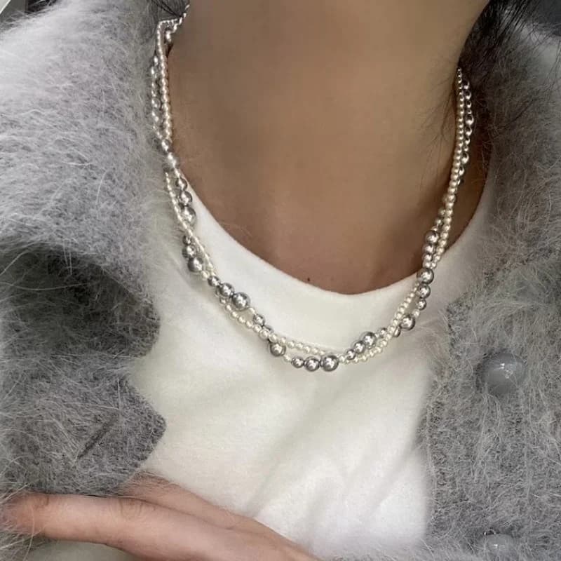 Collier à double couche enveloppé de perles