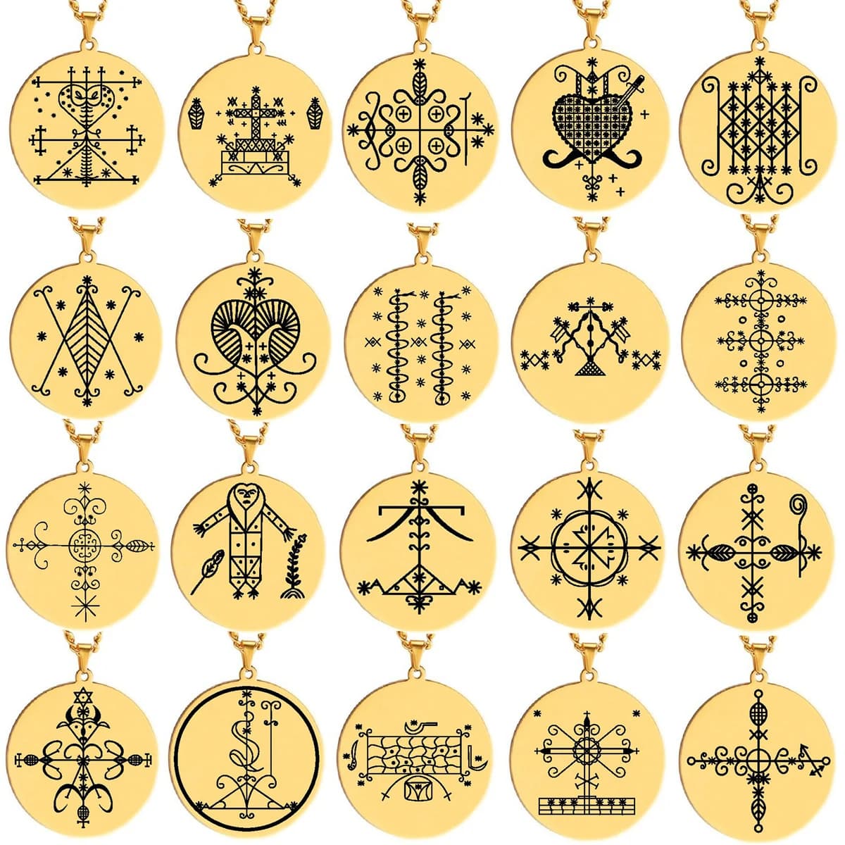Bijoux en acier inoxydable, symboles vaudou veve, breloque Sigil, Vodou Lwa Loa, gravure Laser, amulette, pendentif Talisman