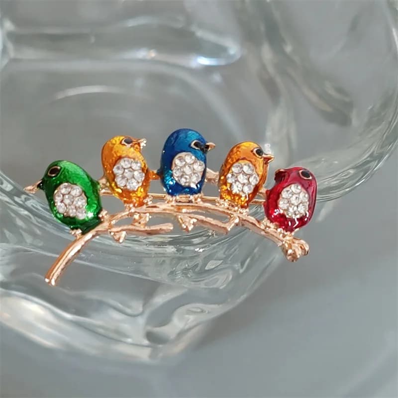 Dessin animé mignon coloré 5 oiseaux broches pour femmes hommes mode émail strass oiseau broche épinglettes bureau fête bijoux cadeaux