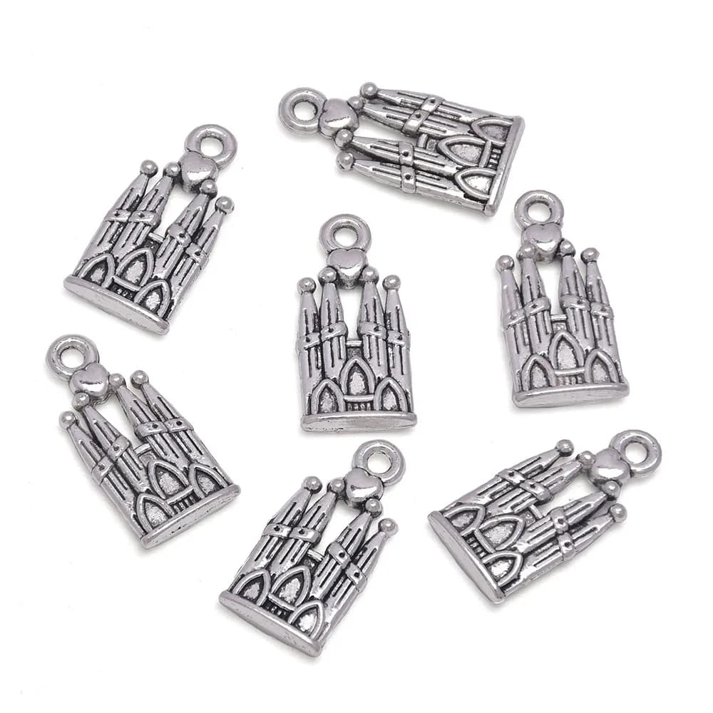 Pendentifs en argent Antique 9x19mm, 10 pièces, breloques château, chapelle, chapelle, fabrication de bijoux faits à la main