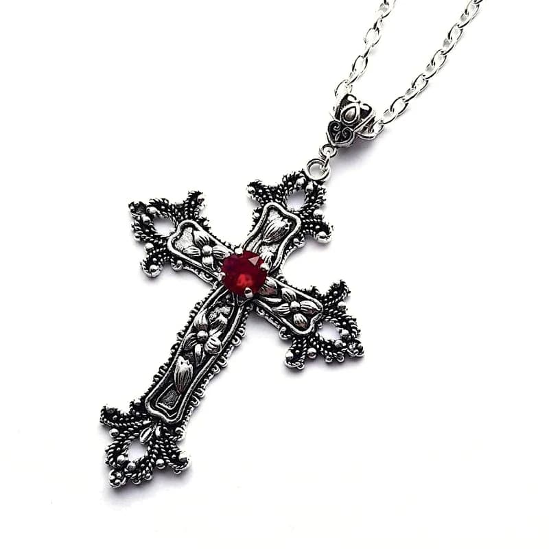 Goth bijoux rouge noir cristal croix pendentif collier pour femmes hommes gothique Punk colliers ras du cou