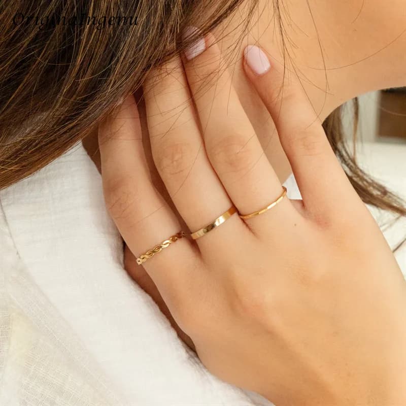 Ensemble de matiques empilables en or 14 carats pour femmes