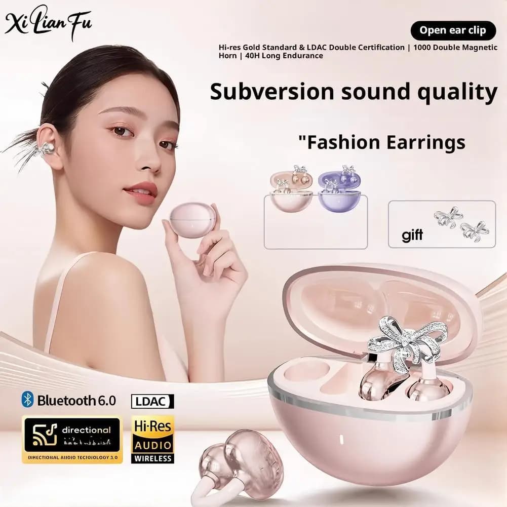 Écouteurs à clipser sans fil Bluetooth 5.4, écouteurs confortables à oreille ouverte avec boucles d'oreilles Aurora, jeu 50h pour cadeaux de noël