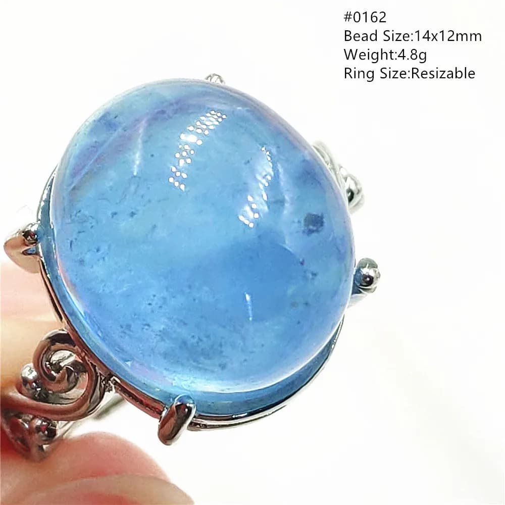 Bague réglable en aigue-marine bleue naturelle, argent regardé 925, perle transparente, bague nar, bijoux, uto uto AA