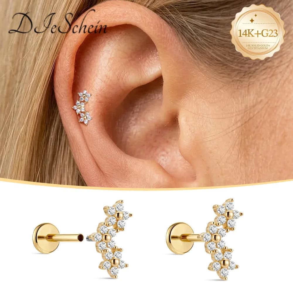 DIeSchein Boucles d'oreilles clous en or massif 14K pour femme