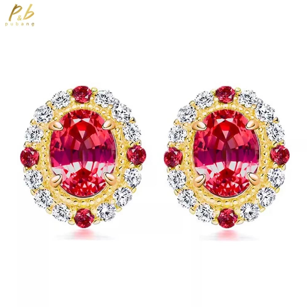 PuBang Fine Jewelry Boucles d'oreilles en argent sterling 925 scintillant avec saphir rose Padparadscha taille ovale et diamant à haute teneur en carbone