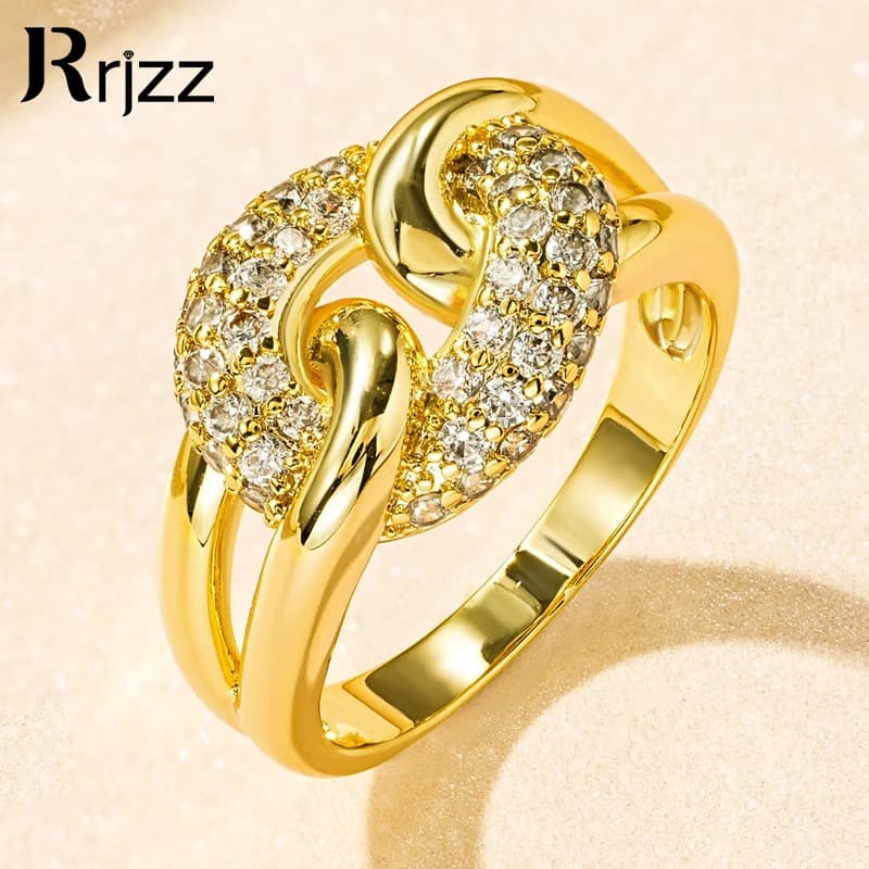 Rrjzz AAAAA CZ simulé diamant Unique bague de luxe plaqué or 14k torsion bande conception anneaux pour femmes hommes bijoux fins cadeaux