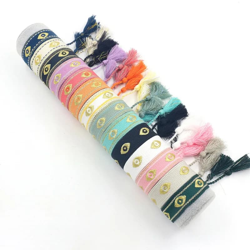 Bracelet en ULtressée fait à la main pour hommes et femmes, bijoux de Bohême, bracelet réglable, pompon brodé, mauvais œil, cadeau de mode