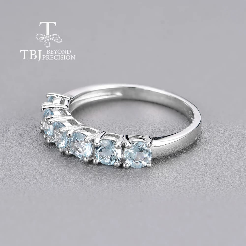 Bague aigue-marine brésilienne naturelle ronde en argent sterling 925