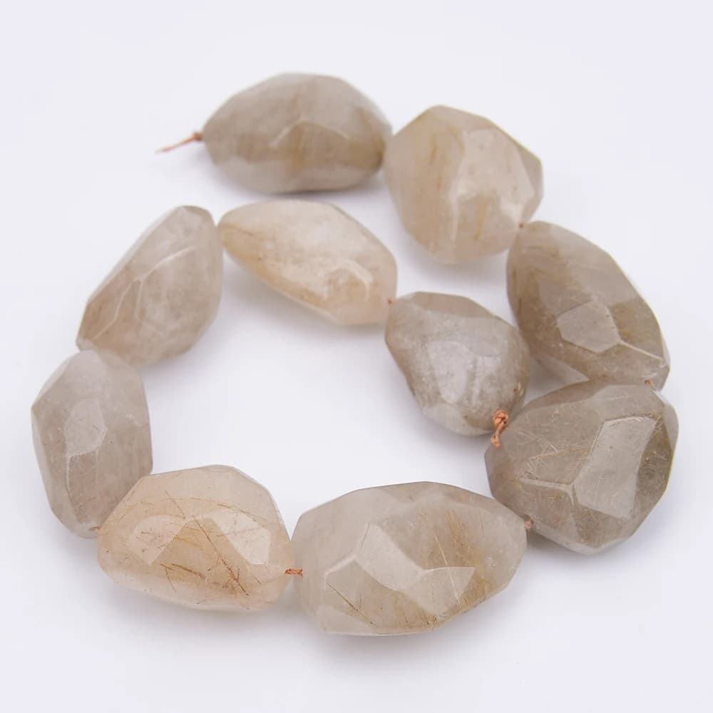 APDGG Énormes perles de quartz rutilé naturel jaune doré