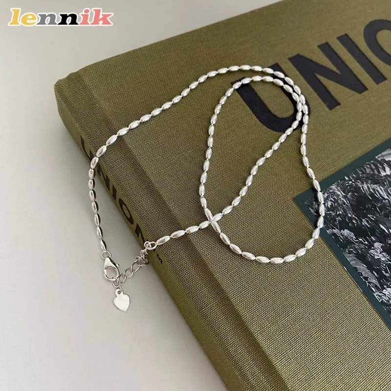 Collier en argent sterling S925 avec perles en forme de riz