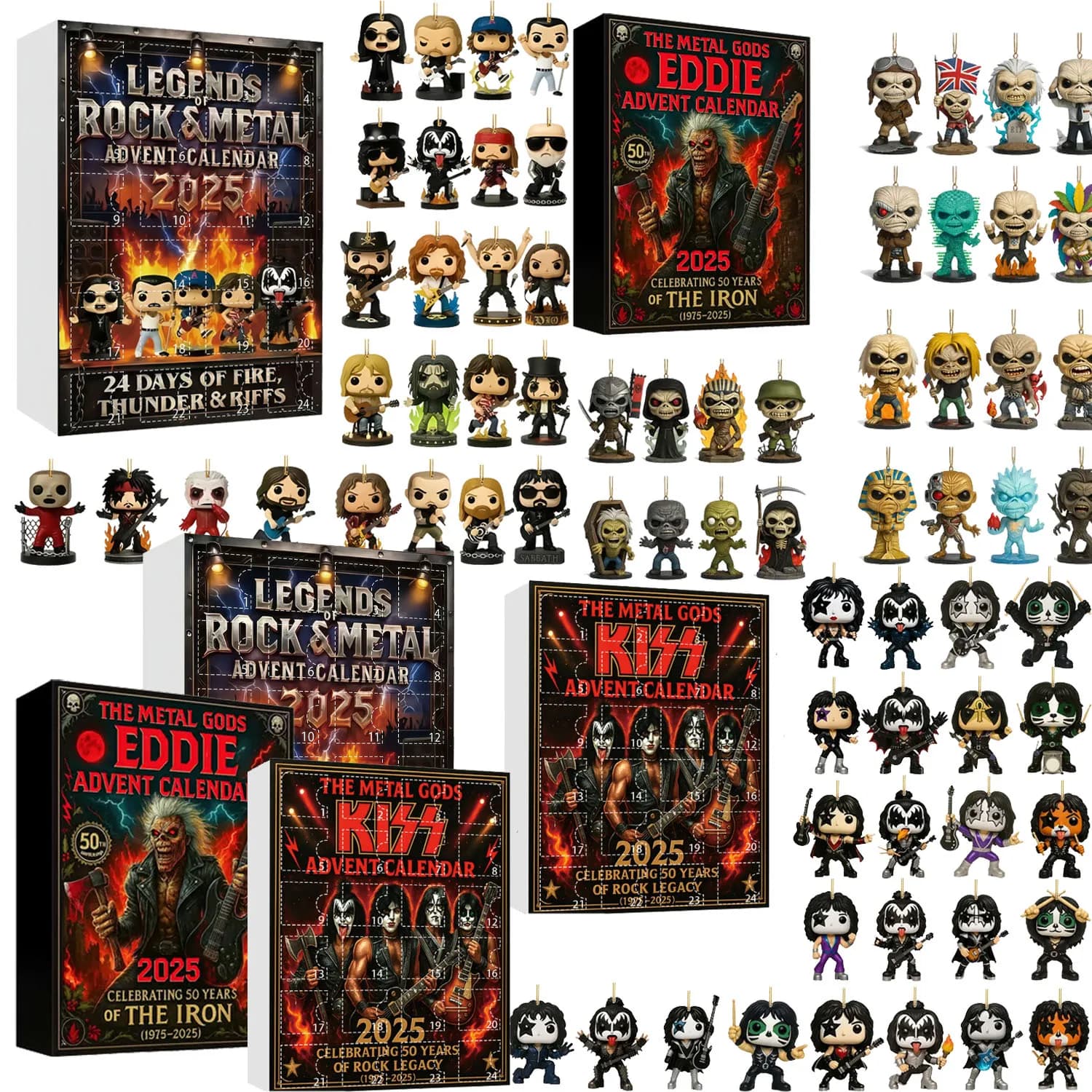 24 jours Rock et métal Eddie calendrier de l'avent acrylique suspendu noël KISS bande pendentif calendrier de l'avent 24 pièces Figure porte-clés