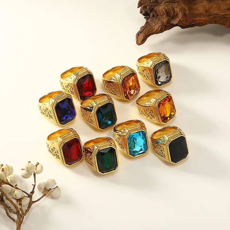 Bagues en pierre d'acier inoxydable pour hommes et femmes, bijoux de charme, bleu, noir, rouge, punk, hip hop, mode, haute qualité, cadeau, livraison directe
