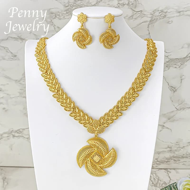 Ensemble de bijoux plaqué or 18 carats de Dubaï au design original et unique pour femmes