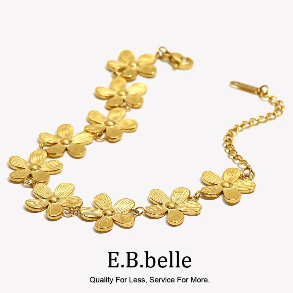 E B belle – Bracelet d'été en forme de marguerite, chaîne plaquée or 18 carats, en acier inoxydable 316L, accessoires de bijoux à main pour femmes