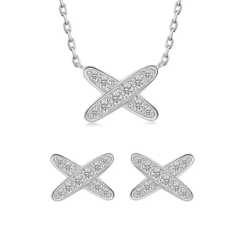 Ensemble de bijoux en argent 925 LinkerLove en forme de X avec collier croisé et boucles d'oreilles en moissanite pour femmes, cadeau de bijoux de mariage