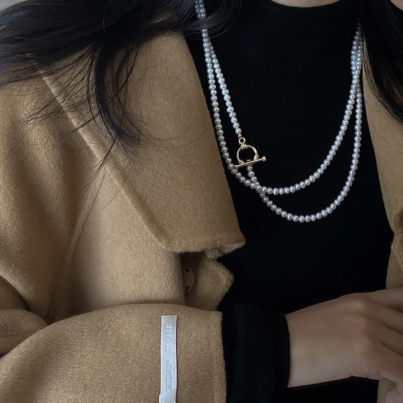 Collier de perles d'eau douce naturelles blanches véritables pour femme