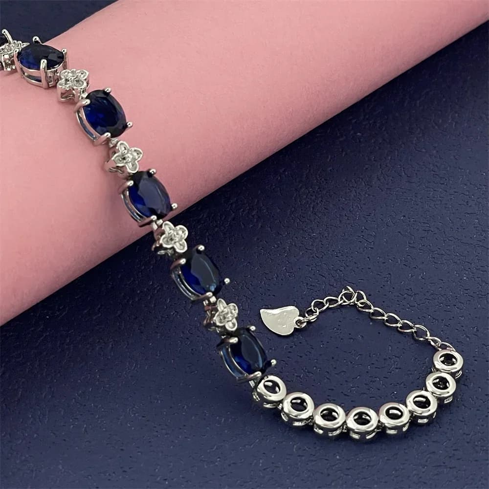 Bracelet en argent sterling 925 avec pierre précieuse bleu foncé, élégant, polyvalent et tendance, cadeau idéal