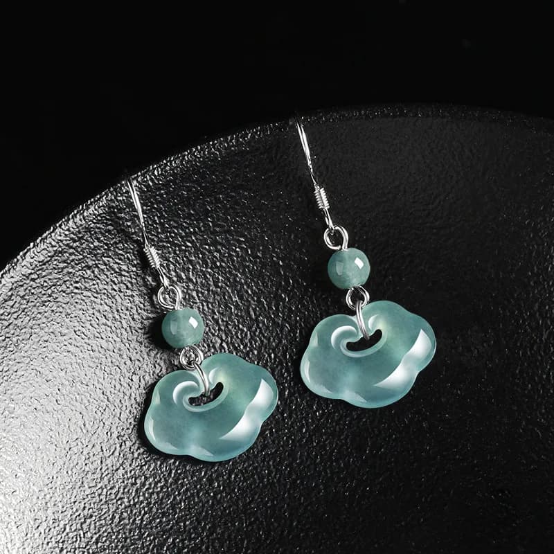 Boucles d'oreilles Ruyi en Jade bleu de qualité A naturel