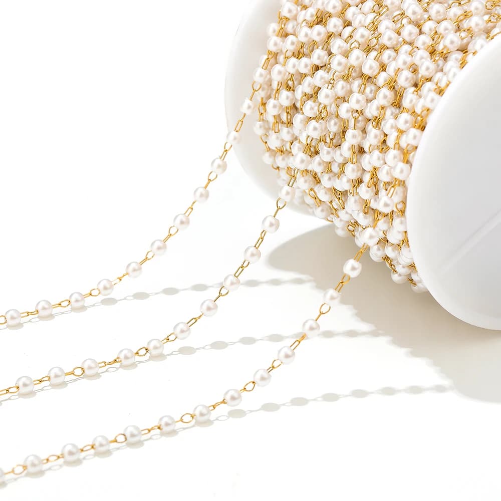 Chaînes de perles d'imitation blanches en acier inoxydable