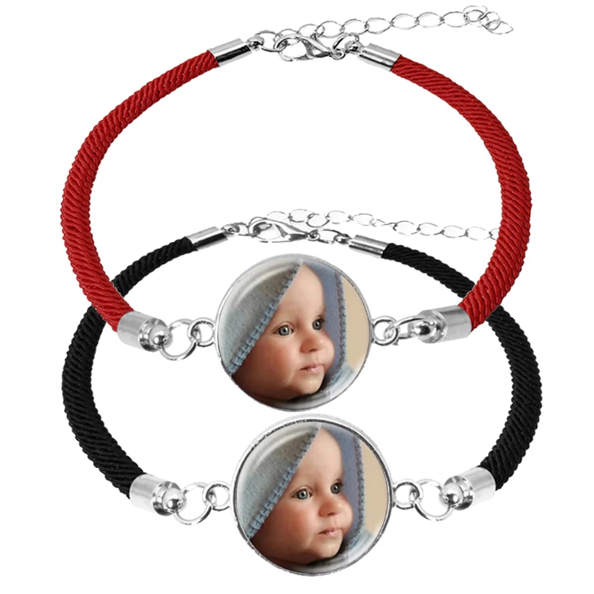 Bracelet personnalisé avec Photo rouge et noir, corde tissée réglable, Bracelets de Couple, bijoux, cadeau d'anniversaire