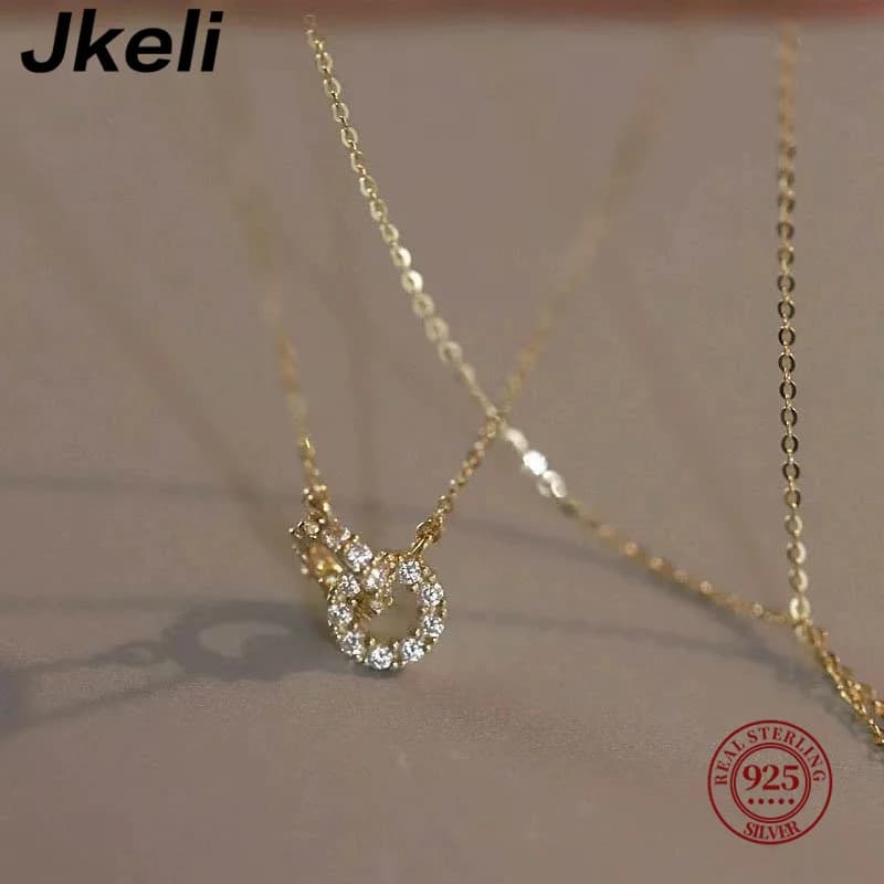 Jkeli coréen exquis pavé cristal géométrie S925 en argent Sterling pendentif collier femmes mode charme fête bijoux