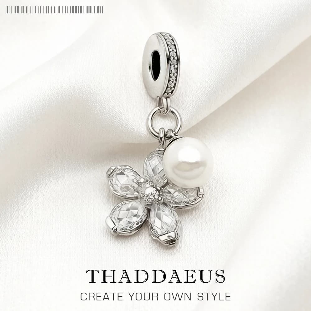 Pendentif à breloque fleur et perle, accessoires européens, bijoux de Club pour femmes, cadeau de printemps en argent Sterling 925