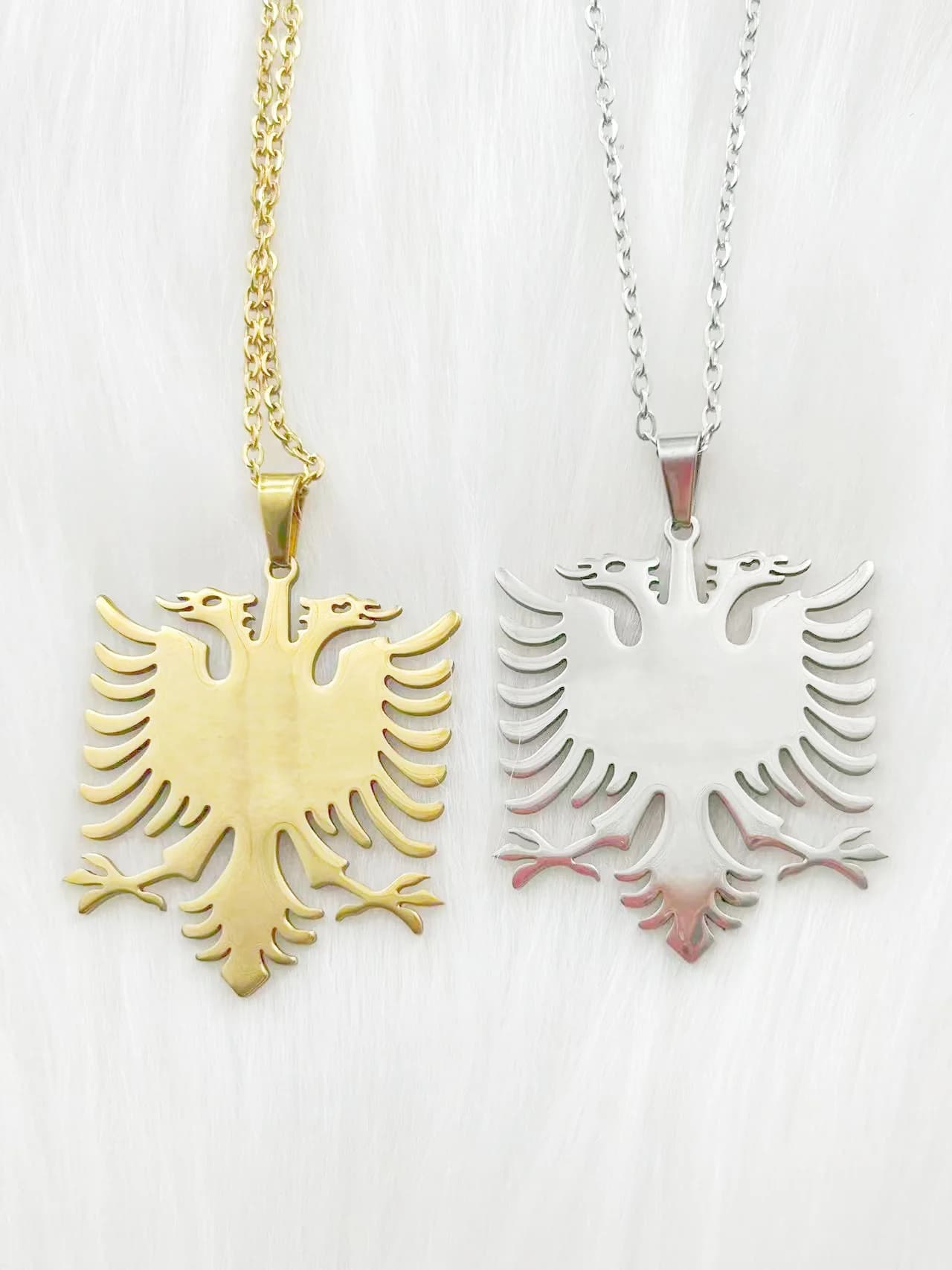 WOUWU – colliers avec pendentif aigle albanie, couleur or/argent, bijoux pour femmes et filles