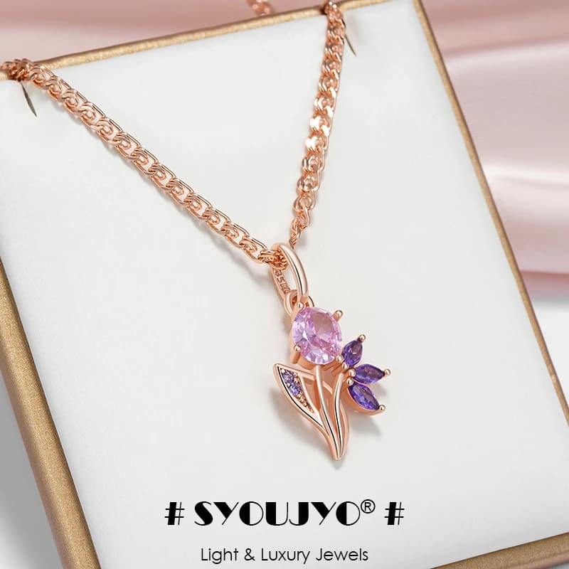 SYOUJYO Vintage 585 couleur or Rose multicolore Zircon pendentif Floral collier de luxe bijoux cadeau pour les femmes 