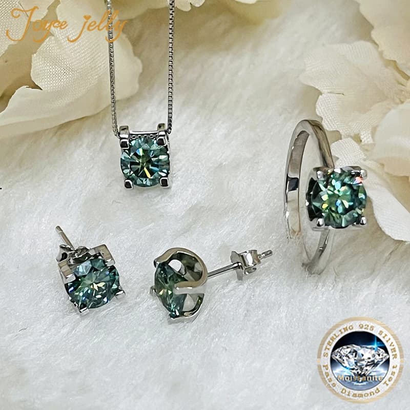 JoyceJelly Ensemble de bijoux en moissanite 1 carat couleur D VVS, boucles d'oreilles, bague et collier en argent sterling 925, ensemble trois pièces pour mariage femme
