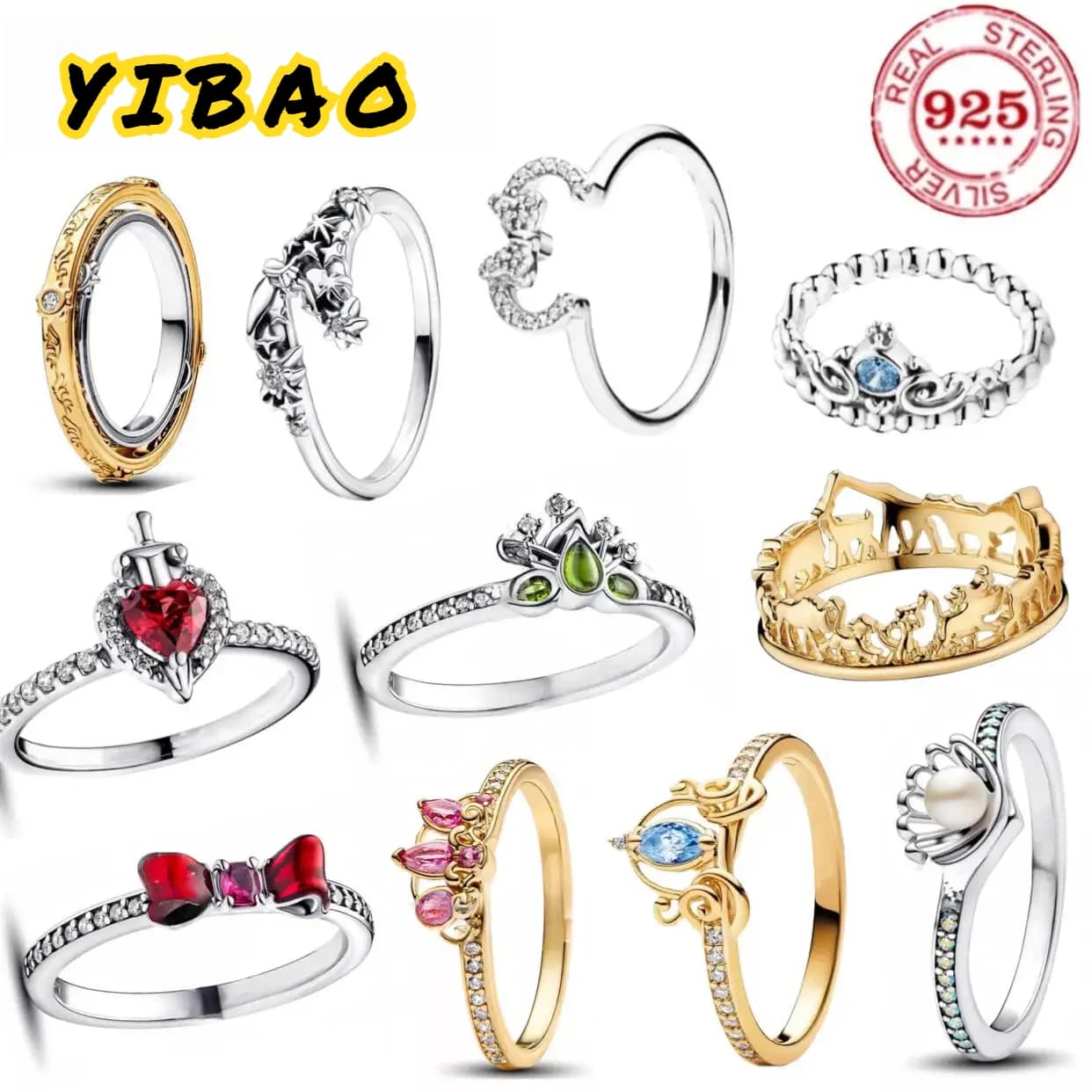 Bague en argent 925% pur avec nœud papillon, cœur et couronne en zircone, cadeau d'amour pour femmes, bijoux fins DIY, cadeau pour la Saint-Valentin