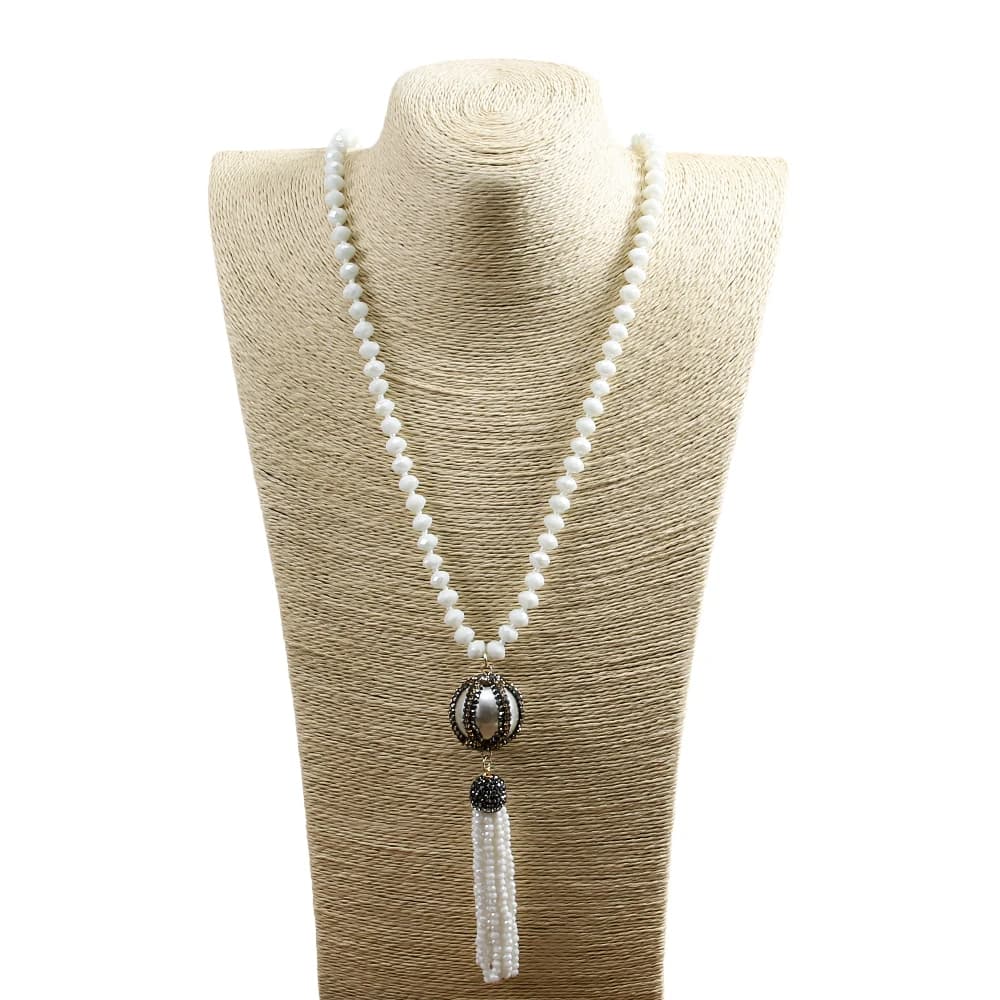 Bijoux tribaux bohèmes en verre de cristal noir et blanc, colliers noués à la main pavés, grosse boule et tasse, mode de la présidence