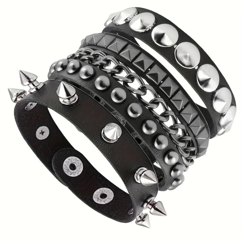 Bracelets en cuir Vintage Punk rangée Cuspidal pointes Rivet goujon large manchette en cuir PU Punk gothique Rock unisexe goth accessoires