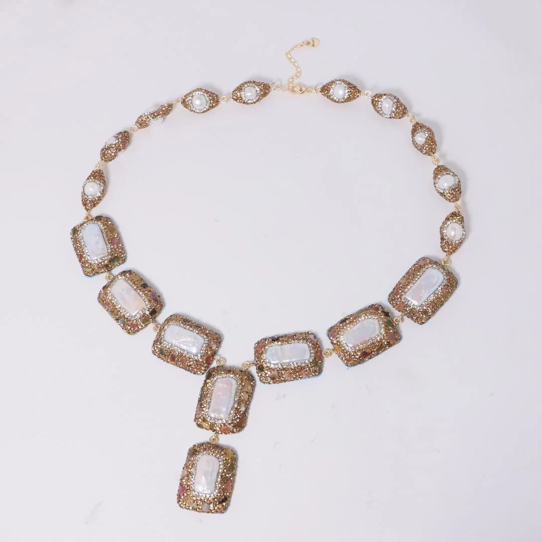 Collier de perles baroques naturelles Tourmaline et Zircon