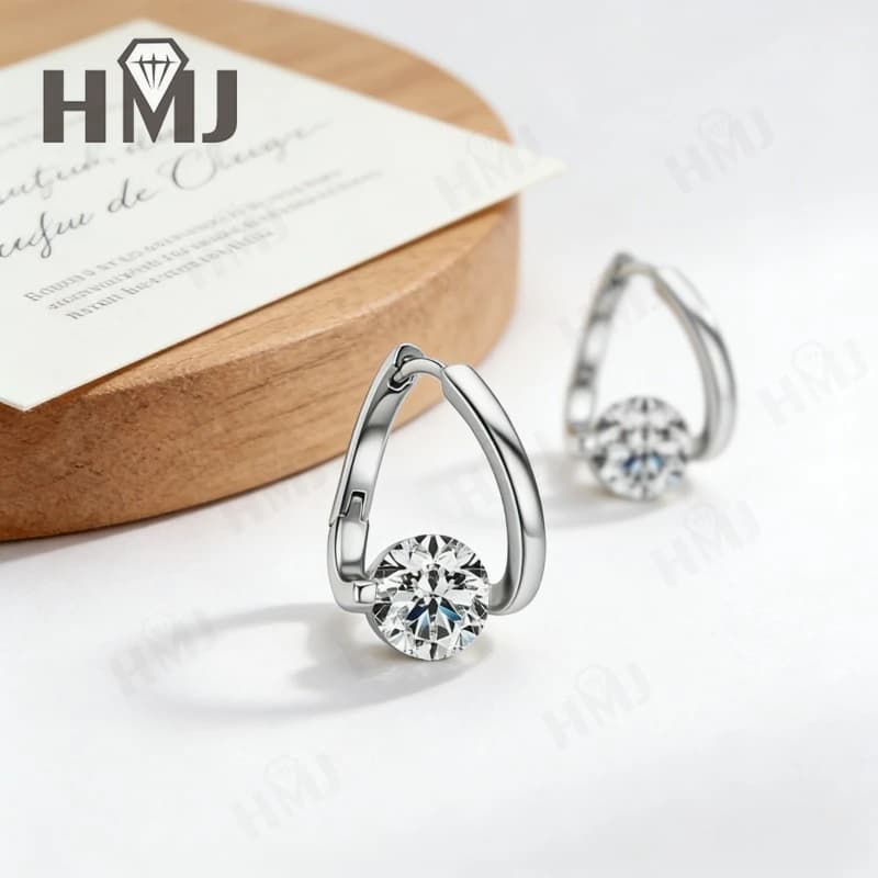 Boucles d'oreilles en argent sterling 925 avec moissanite, 1-2 carats, couleur D, taille brillant rond, bijoux fins, cadeau pour la fête des mères, pour femme, anniversaire