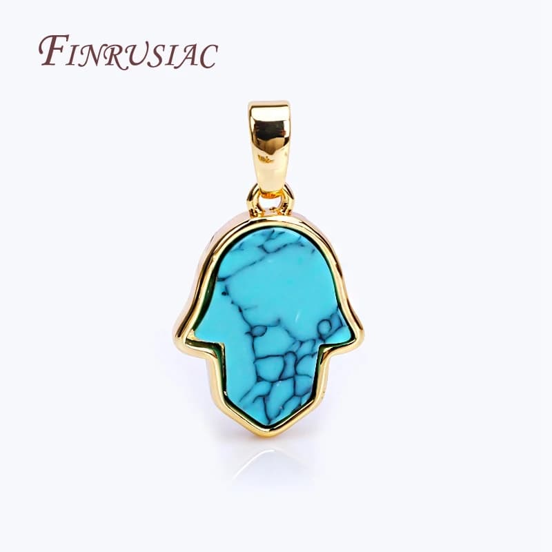 Pendentifs Hamsa en or véritable plaqué or 18K, accessoires de fabrication de bijoux, porte-bonheur bleu